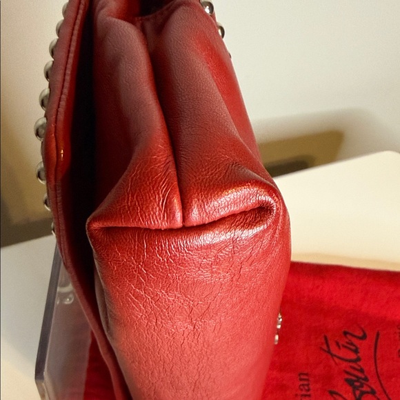 Christian Louboutin Sweet Charity Red Leather Clutch with Silver Studs - Picture 6 of 16